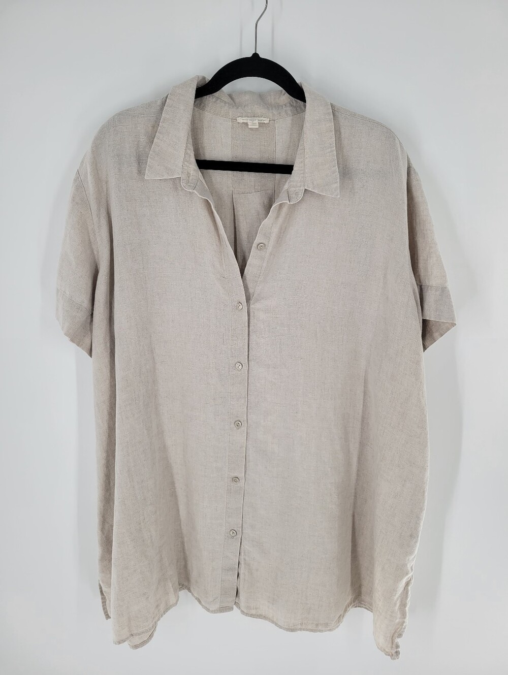 Eileen Fisher 100% organic linen Light Beige Short-Sleeve Button-Down Shirt 3X